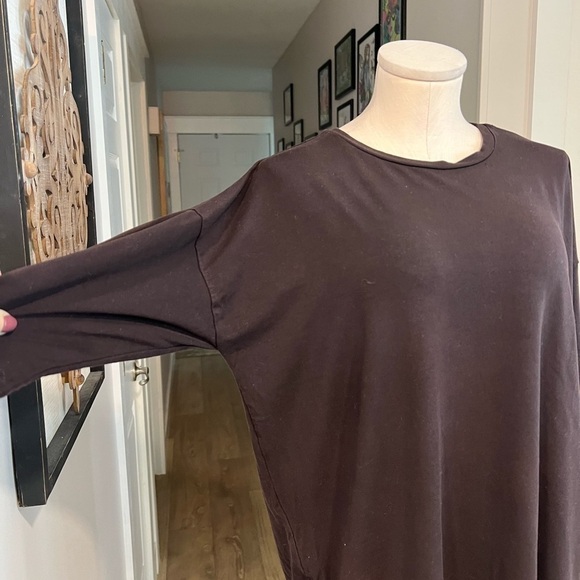 EILEEN FISHER brown jersey generous fit crew long sleeve top - Picture 6 of 14